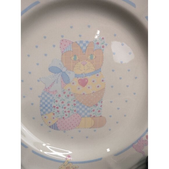 Vintage Tienshan Stoneware Calico Cat 8 Oz Coffee Mug and 7 3/4" Salad Plate - Picture 2 of 9